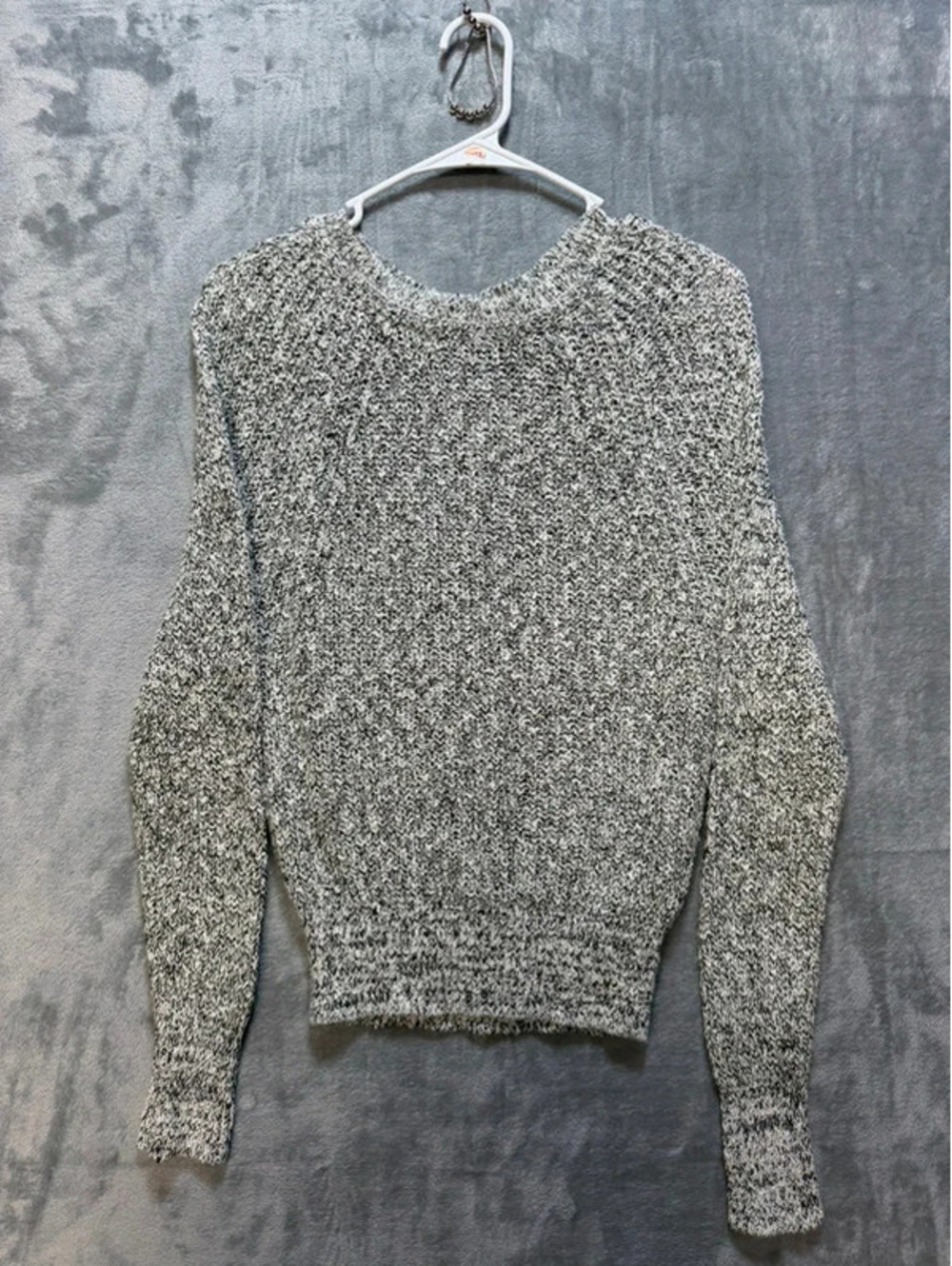 Free People Womens Chunky Knit Sweater Cotton Linen Blend Marled Black White XS